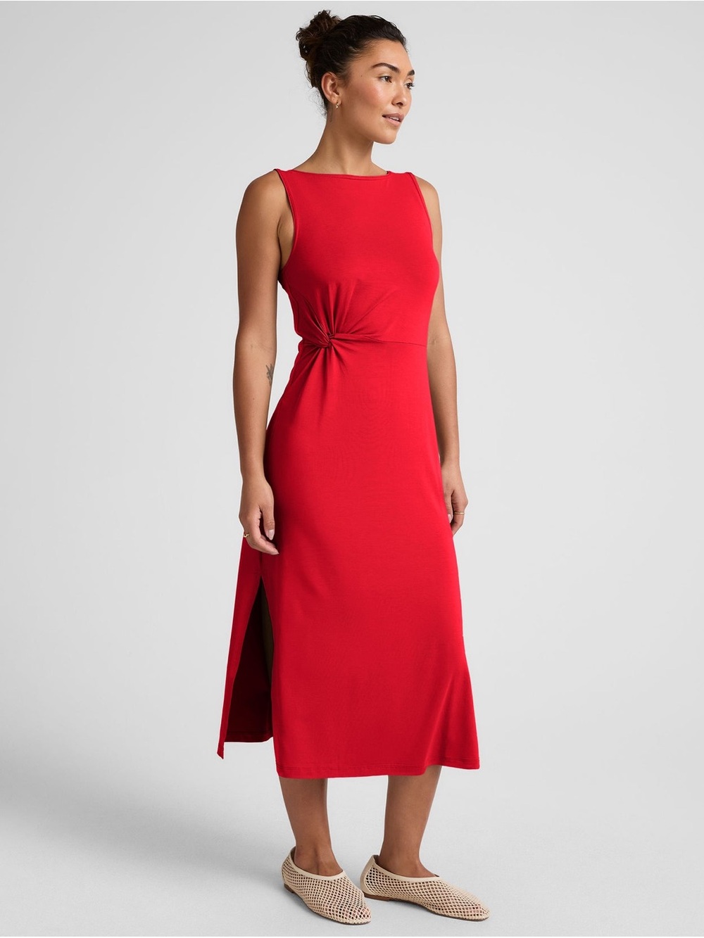 Beyond Yoga Red Rotation Side Twist Midi Dress